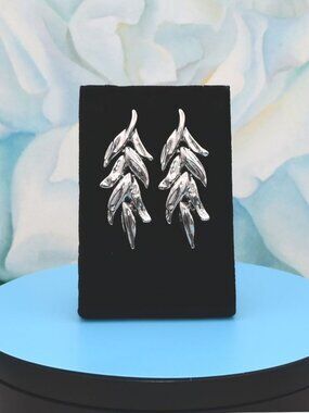Deandria Banks Leaves of Silver Layered Leaf Earrings Gift Packaged